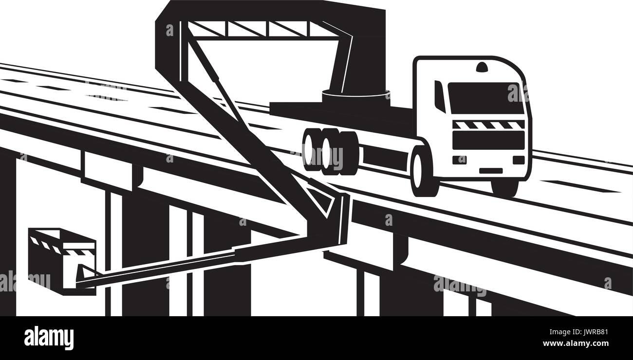 Lifting machinery on bridge of highway - vector illustration Stock Vector