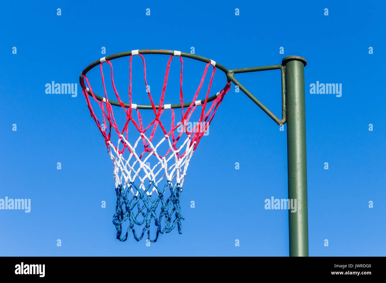 Netball net hoop pole outdoors court venue. Stock Photo