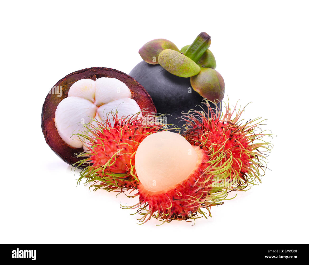 Rambutan And Mangosteen Isolated On The White Background Stock