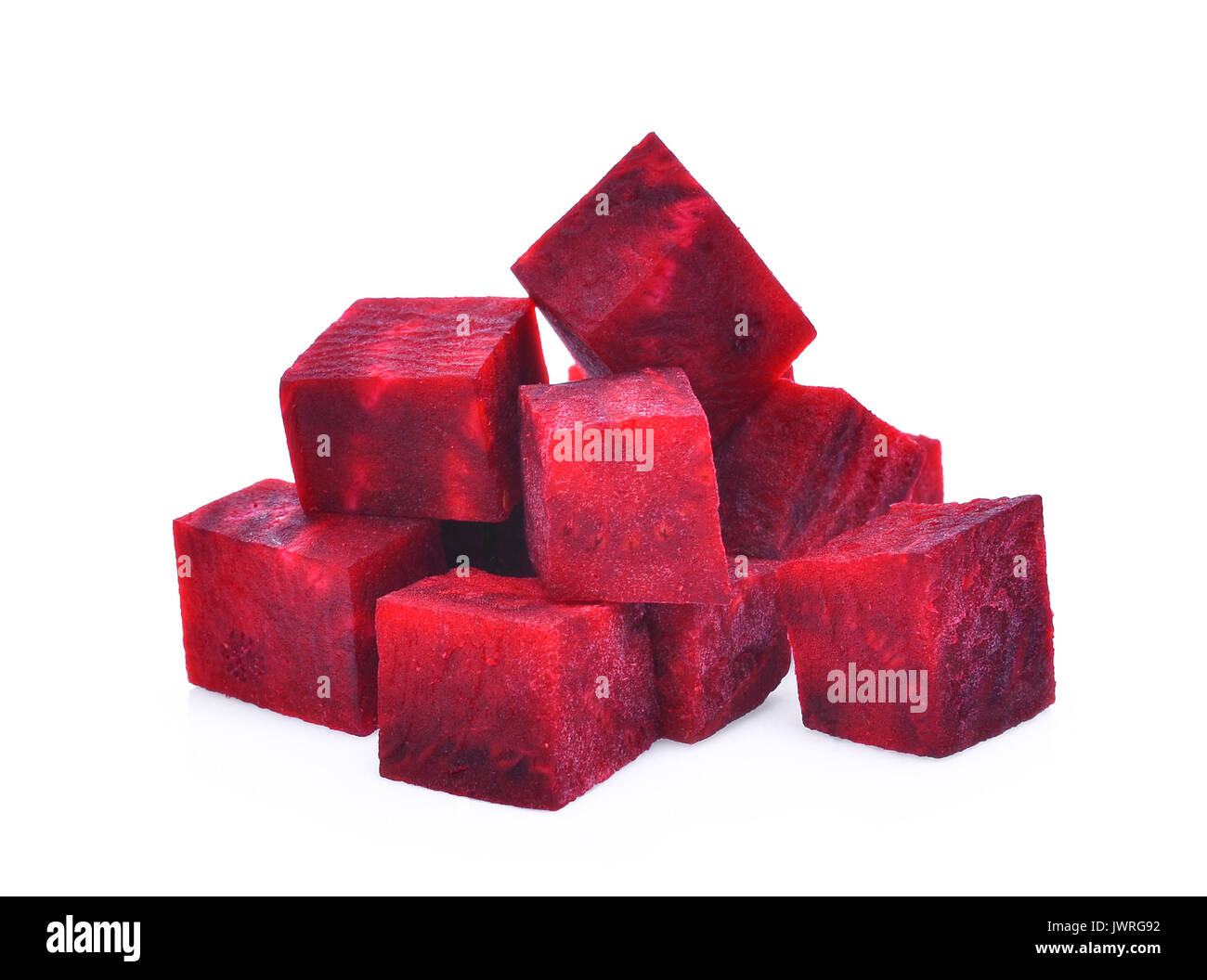 pile of cube beetroot isolated on white background Stock Photo