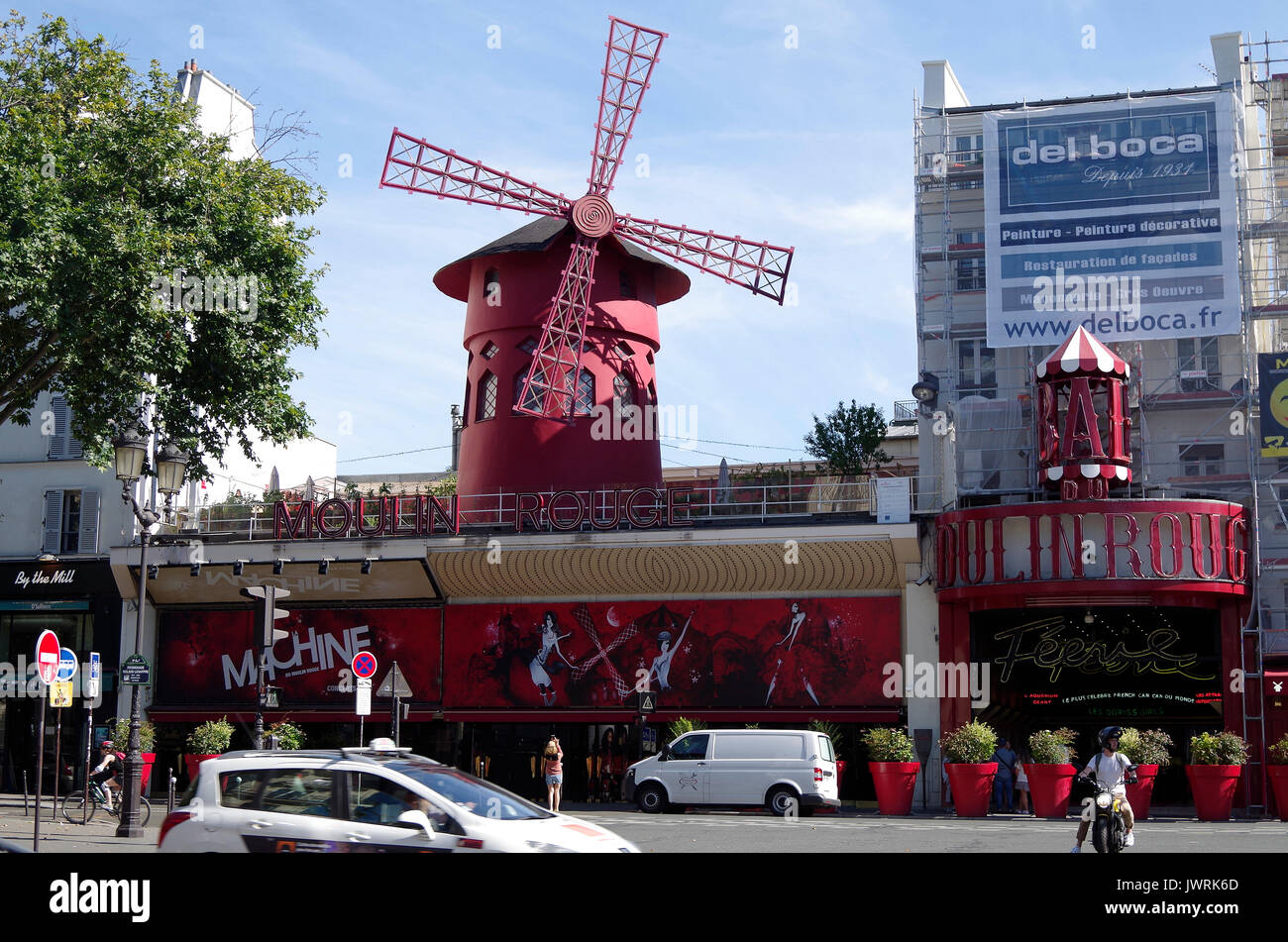 Paris, France, Le Moulin Rouge, cabaret opened in 1889 and still running, though more of a tourist attraction today, Stock Photo