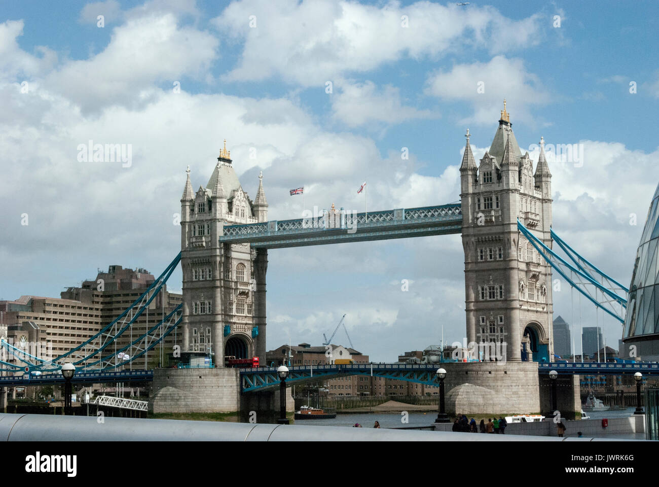 London England,Tower Bridge, Famous Landmark, Tourist Attraction, Suspension Bridge, Tower Bridge Crosses the River Thames, City Hall Mayor of London Stock Photo