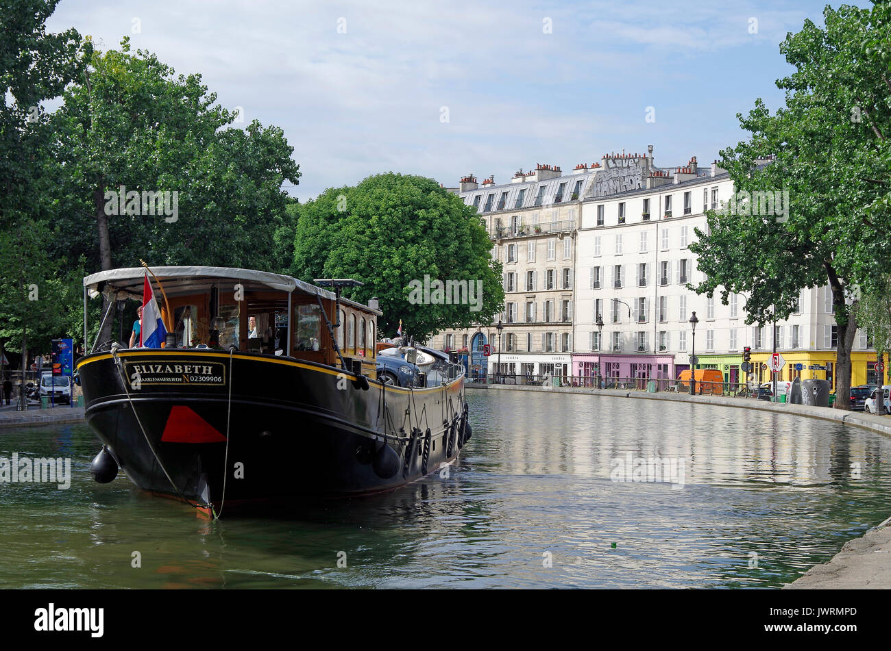 The MV Elizabeth, built for river and canal cruising, heading slowly ...