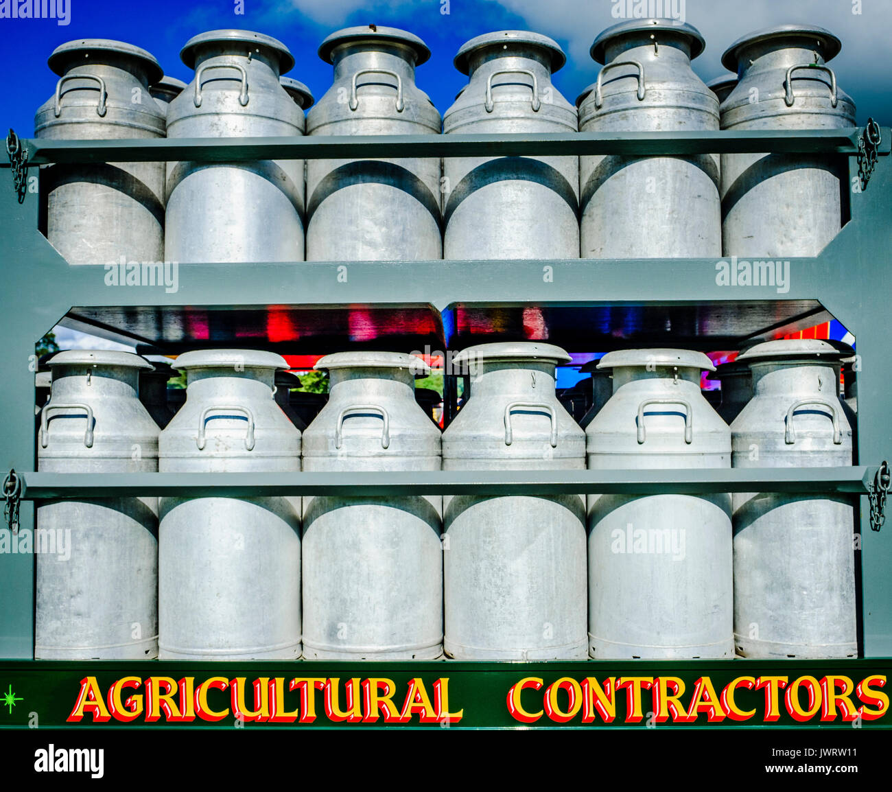 Biggar, South Lanarkshire 44th Vintage Vehicle Rally. Milk churns on an old lorry Stock Photo