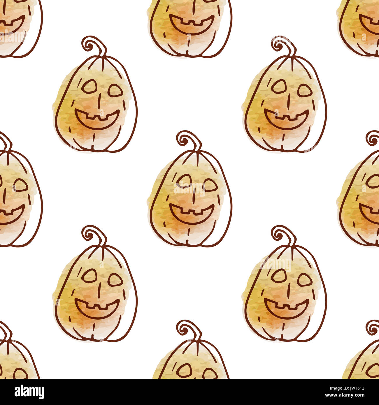 Halloween doodle seamless pattern with pumpkin. Hand drawn illustration ...