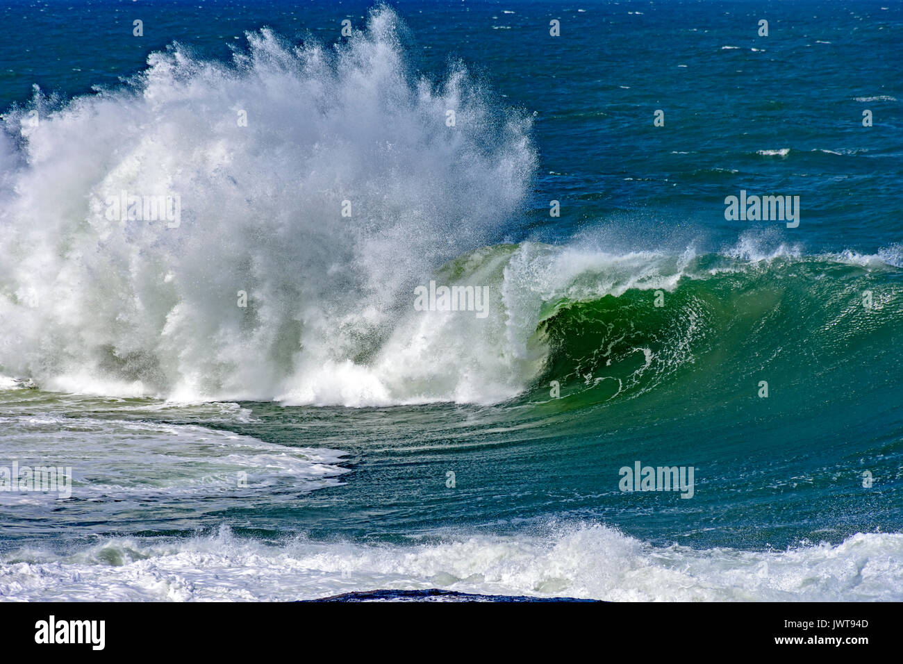 Big, dangerous waves during tropical storm in the green and blue waters ...