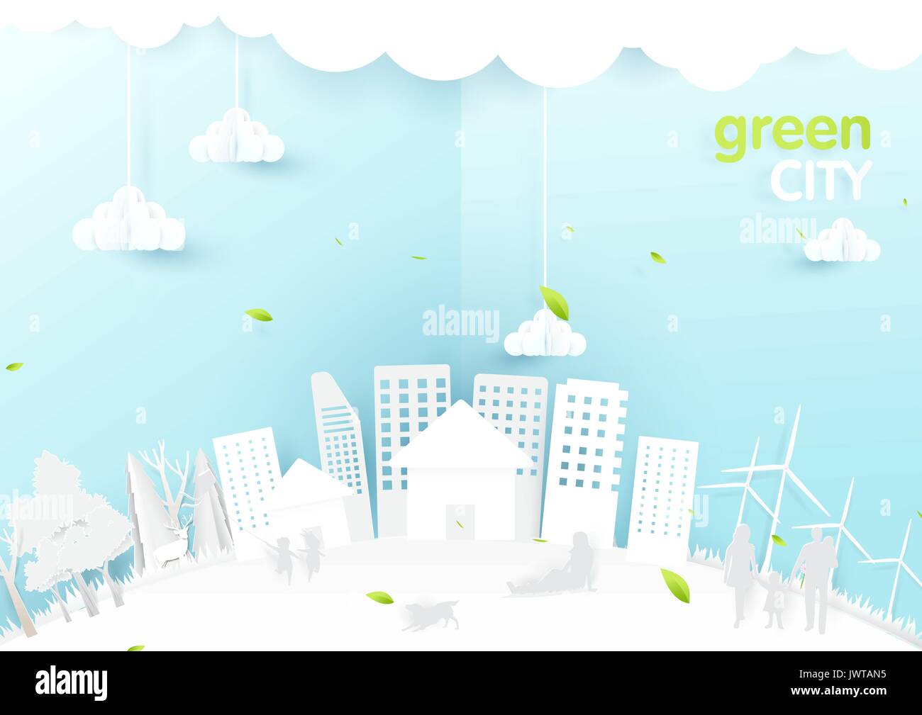 Eco city concept. People happy in Urban city. Paper art and origami ...