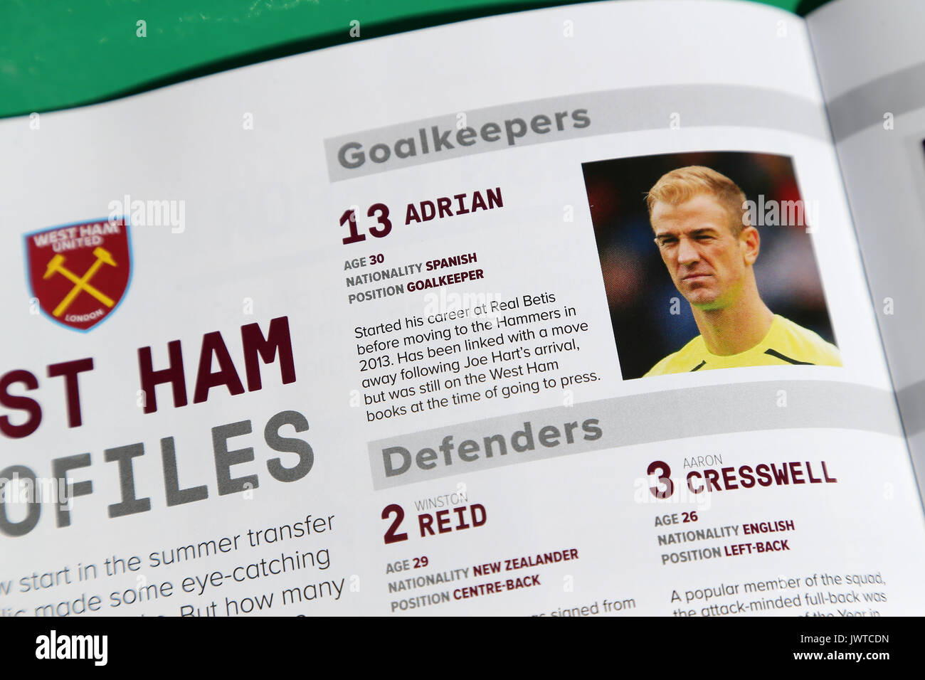 A Profile Of West Ham United Goalkeeper Adrian With A Picture Of West Stock Photo Alamy
