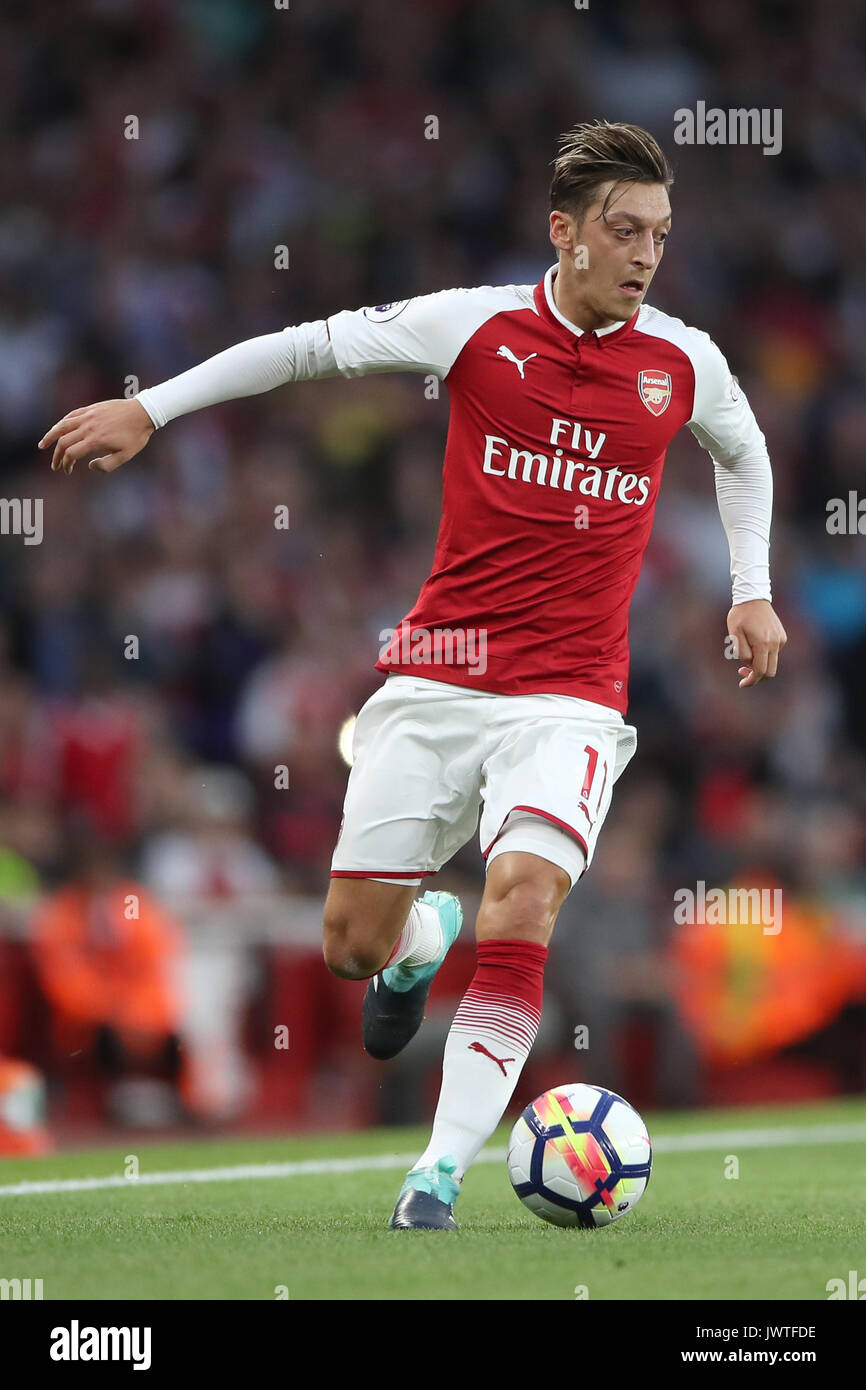 Arsenal's Mesut Ozil during the Premier League match at The Emirates Stadium, London. PRESS ASSOCIATION Photo. Picture date: Friday August 10, 2017. See PA story SOCCER Arsenal. Photo credit should read: Nick Potts/PA Wire. RESTRICTIONS: No use with unauthorised audio, video, data, fixture lists, club/league logos or 'live' services. Online in-match use limited to 75 images, no video emulation. No use in betting, games or single club/league/player publications. Stock Photo