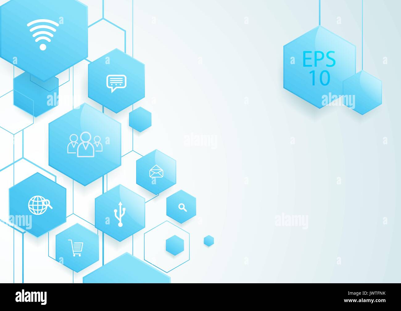 Abstract blue hexagons social icon technology concept background Stock ...