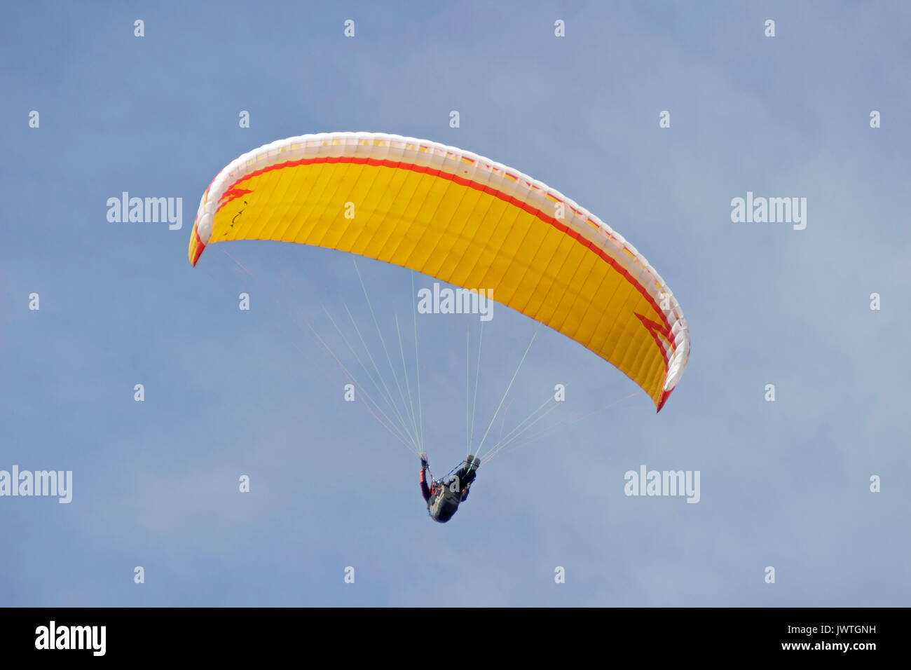 paraglider near Bruchhausen Rocks, Sauerland, Northrhine-Westfalia, Germany Stock Photo