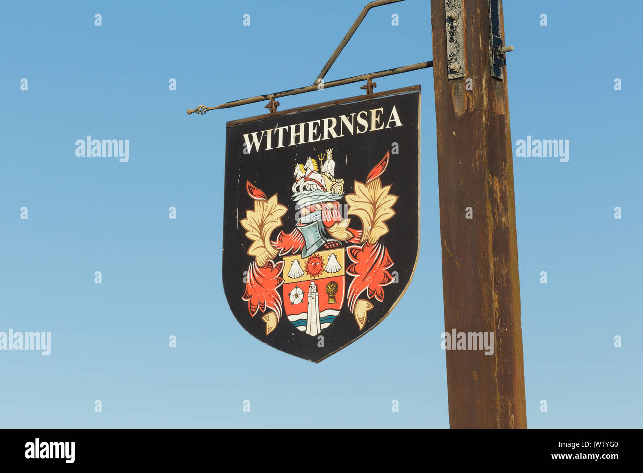 Withernsea coat of arms, Withernsea promenade, East Yorkshire, England, August Stock Photo