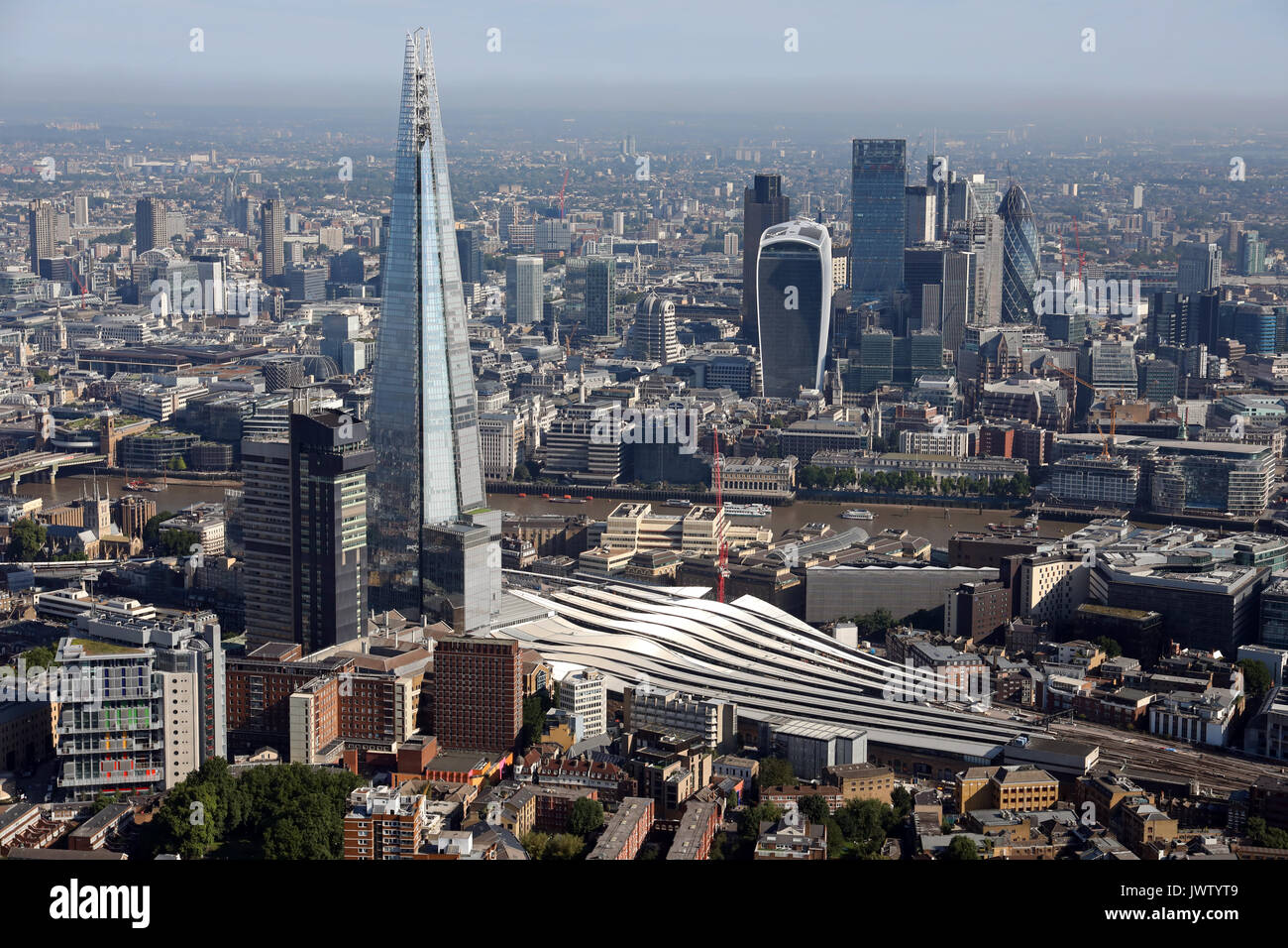 aerial view of The Shard & City of London Stock Photo