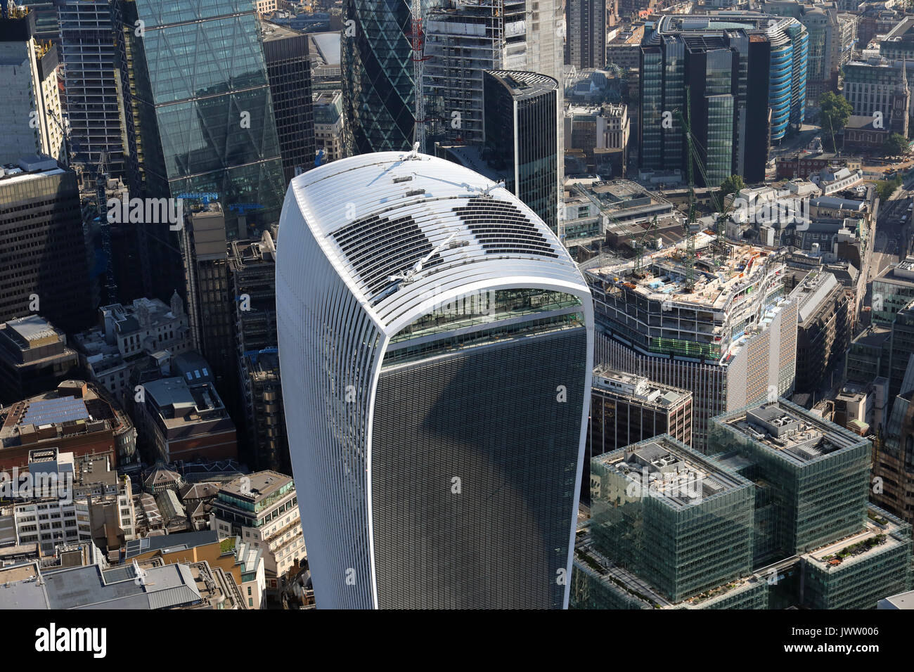 aerial view of the top of the Walkie Talkie building in the City of London, UK Stock Photo