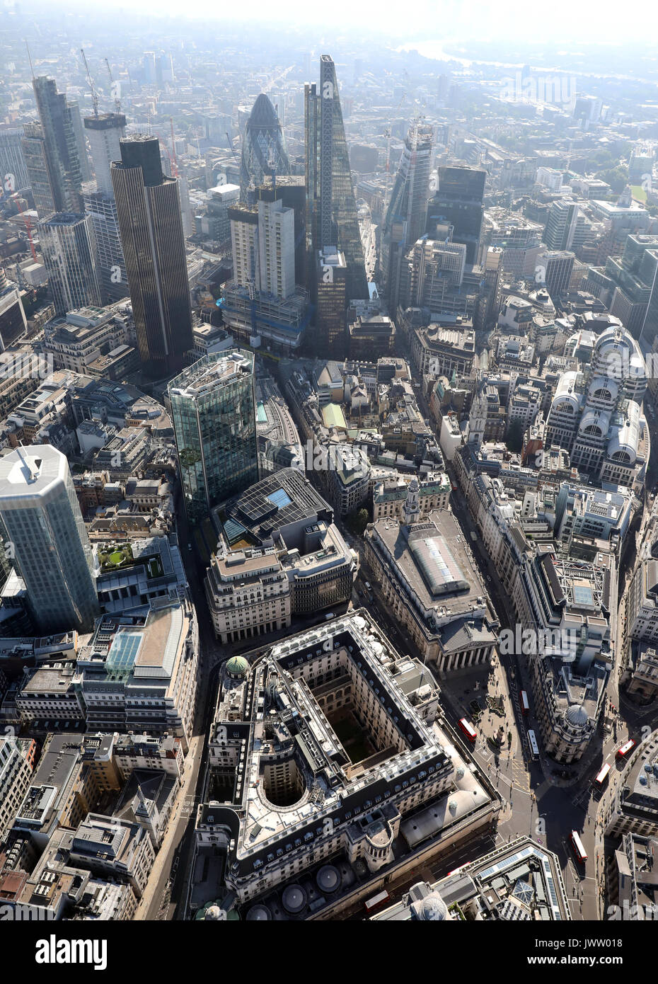 aerial view of The Bank of England looking towards The City of London Stock Photo