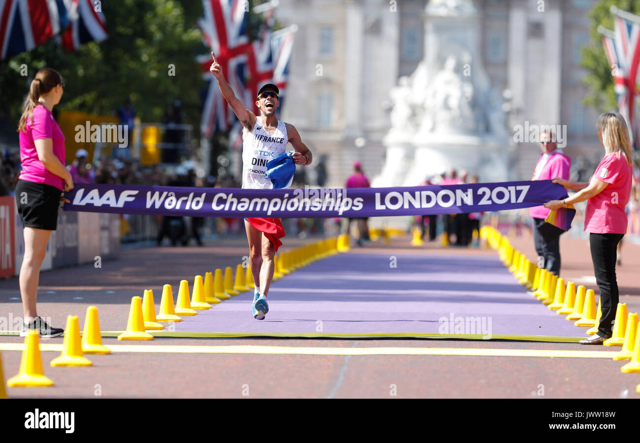 London, UK. 13th Aug, 2017. Yohann Diniz of France races to the finish line during the men's 50km race walk on Day 10 at the IAAF World Championships 2017 in London, Britain on Aug. 13, 2017. Credit: Han Yan/Xinhua/Alamy Live News Stock Photo