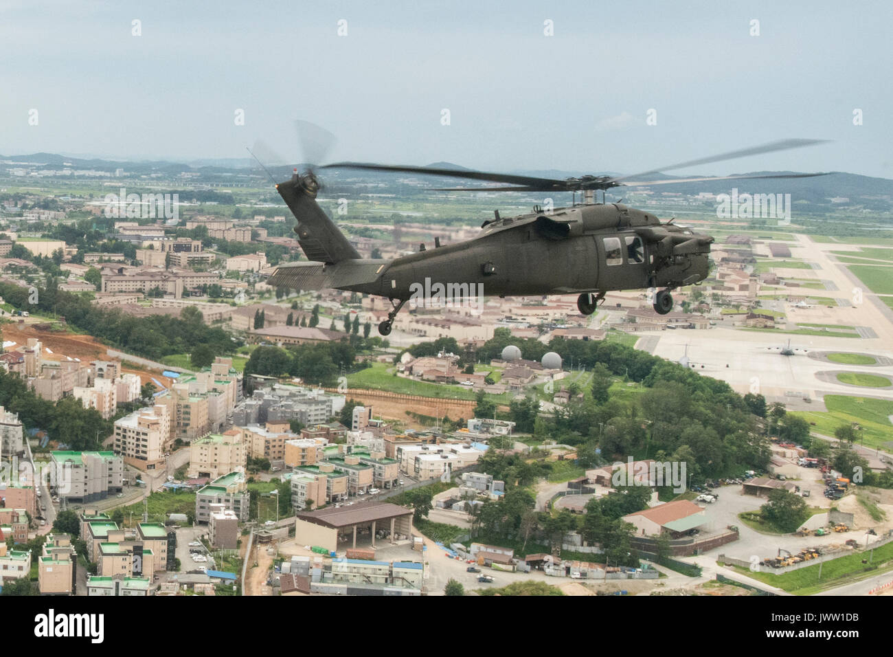 U.S. Chairman of the Joint Chiefs Gen. Joseph Dunford during an aerial tour of Camp Humphreys August 13, 2017 in Pyeongtaek, Gyeonggi-do, South Korea. Dunford is meeting military leaders in the Asia-Pacific region as tensions rise with North Korea over nuclear and ballistic missiles tests. Stock Photo