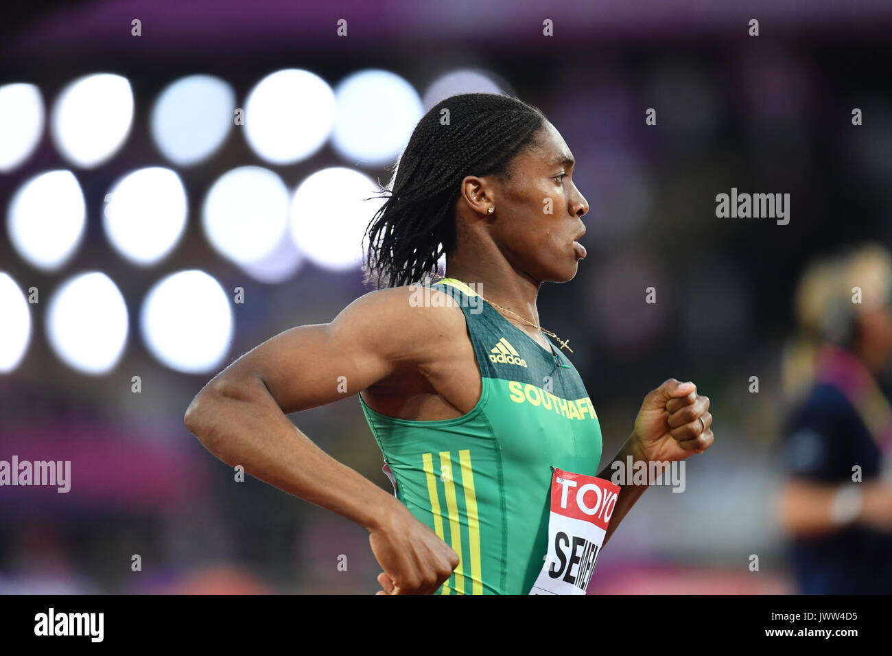 London, UK. 13th Aug, 2017. Southafrica's Caster Semenya in action winning the 800 metre race final at the IAAF London 2017 World Athletics Championships in London, United Kingdom, 13 August 2017. Photo: Bernd Thissen/dpa/Alamy Live News Stock Photo