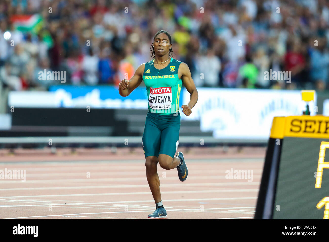 London, UK. 13th Aug, 2017.  Caster Semenya, South Africa, wins the women's 800m final on day ten of the IAAF London 2017 world Championships at the London Stadium. Credit: Paul Davey/Alamy Live News Stock Photo