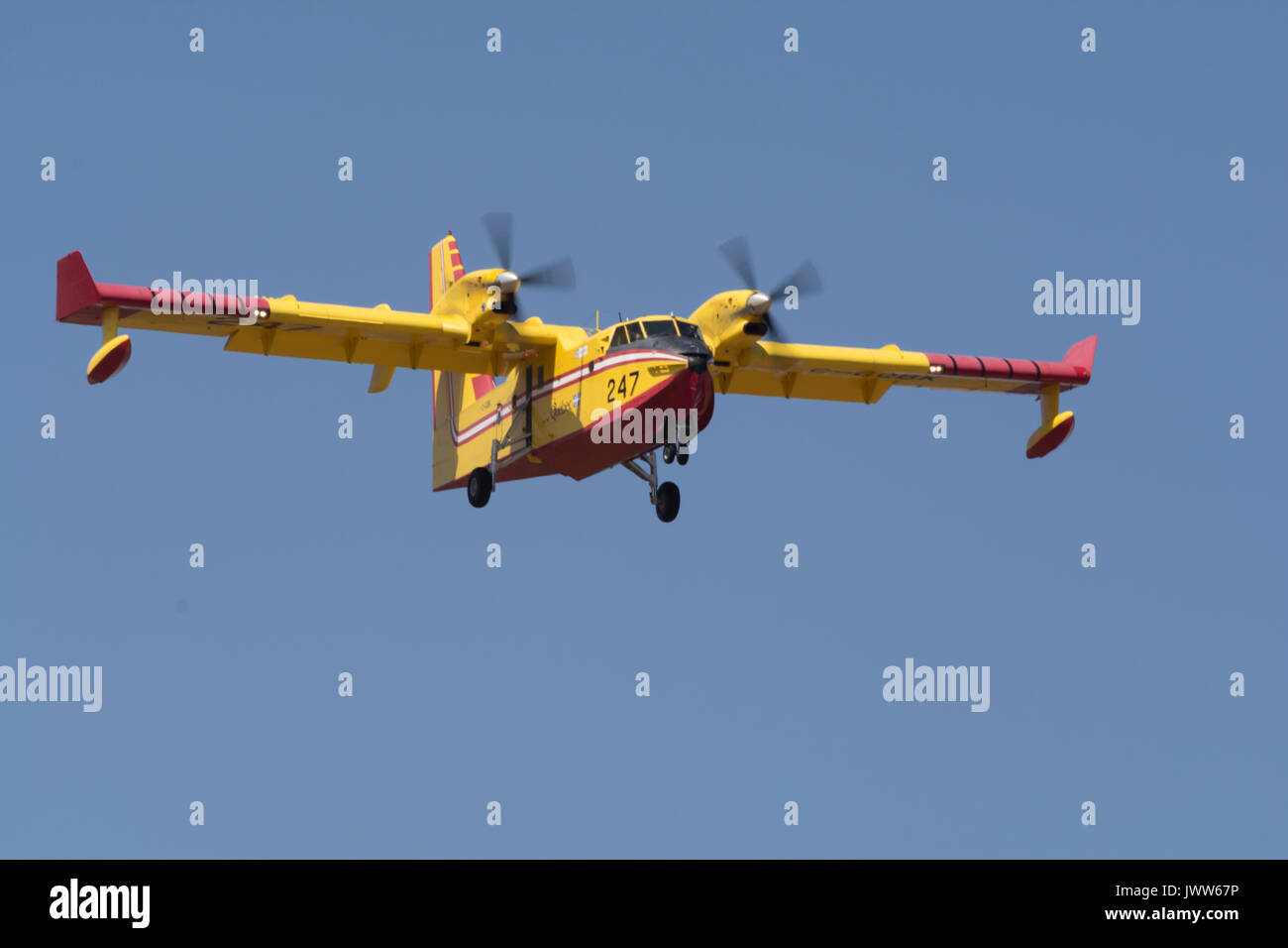 Van Nuys Airport, CA, USA. 13th Aug, 2017. Supper Scopper 247 from Canada arrived back in Los Angeles County for support of the busy wildfire season. Credit: Chester Brown/Alamy Live News Stock Photo