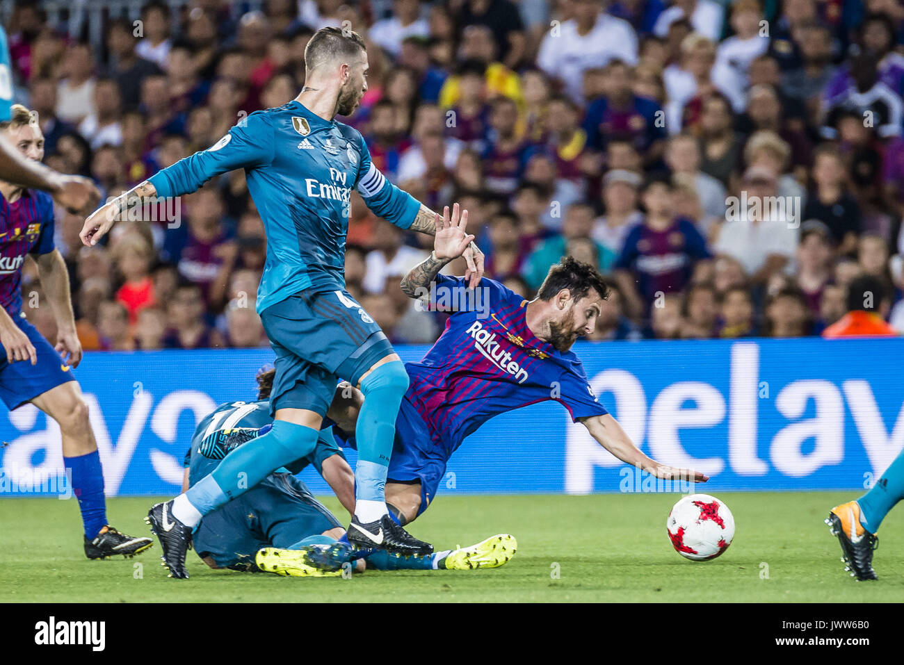 Barcelona, Catalonia, Spain. 13th Aug, 2017. FC Barcelona forward MESSI in action during the Spanish Super Cup Final 1st leg between FC Barcelona and Real Madrid at the Camp Nou stadium in Barcelona Credit: Matthias Oesterle/ZUMA Wire/Alamy Live News Stock Photo