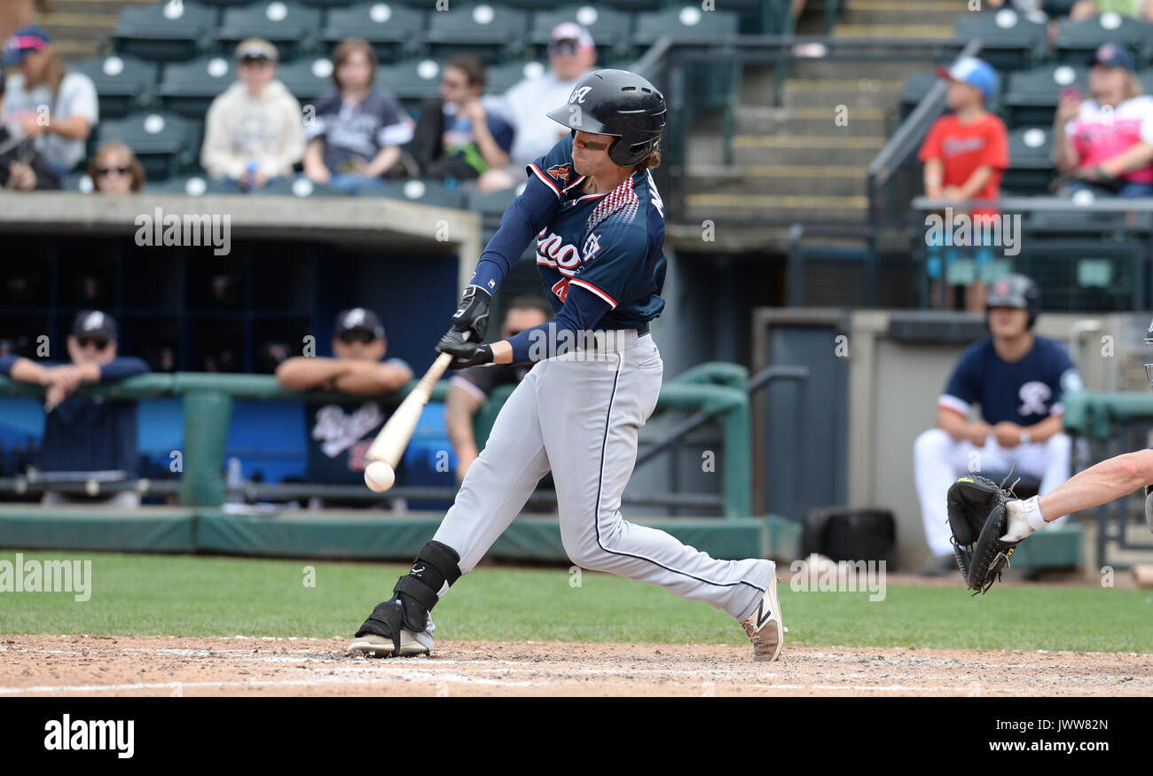 August 13, 2017 - Aces outfielder EVAN MARZILLI (4) fouls off a pitch during a MILB game played between the Tacoma Rainiers and Reno Aces at Cheney Stadium in Tacoma, Washington. Credit: Jeff Halstead/ZUMA Wire/Alamy Live News Stock Photo