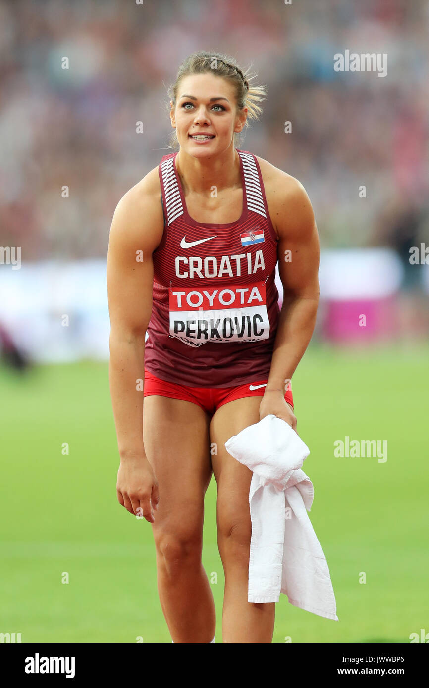 London, UK. 13th August 2017. Sandra PERKOVIC (Croatia) competing in the Women's Discus Final at the 2017 IAAF World Championships, Queen Elizabeth Olympic Park, Stratford, London, UK. Credit: Simon Balson/Alamy Live News Stock Photo