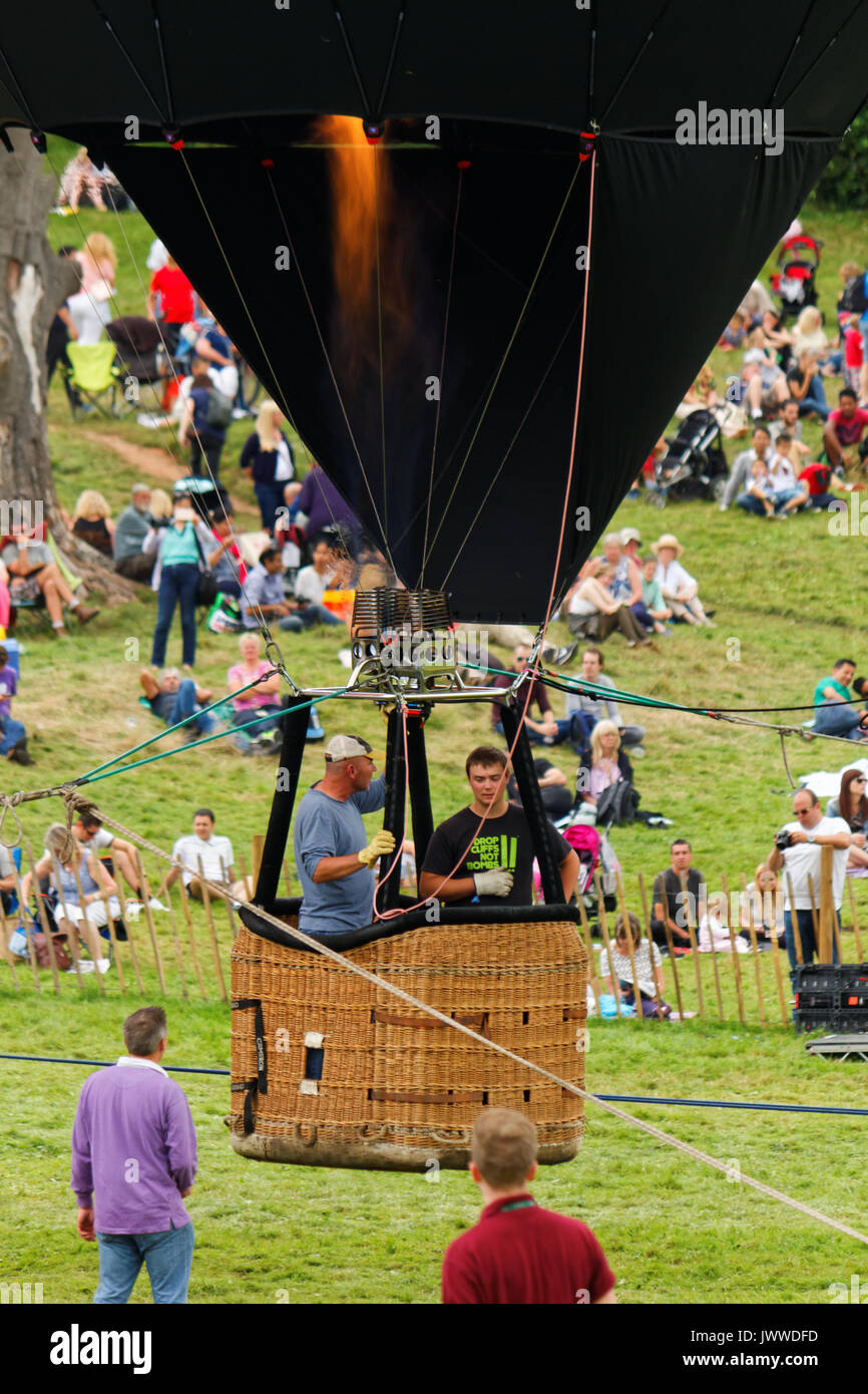 Bristol International Balloon Fiesta – August 13, 2017; Evening mass hot air balloon lift from Ashton Court. Stock Photo