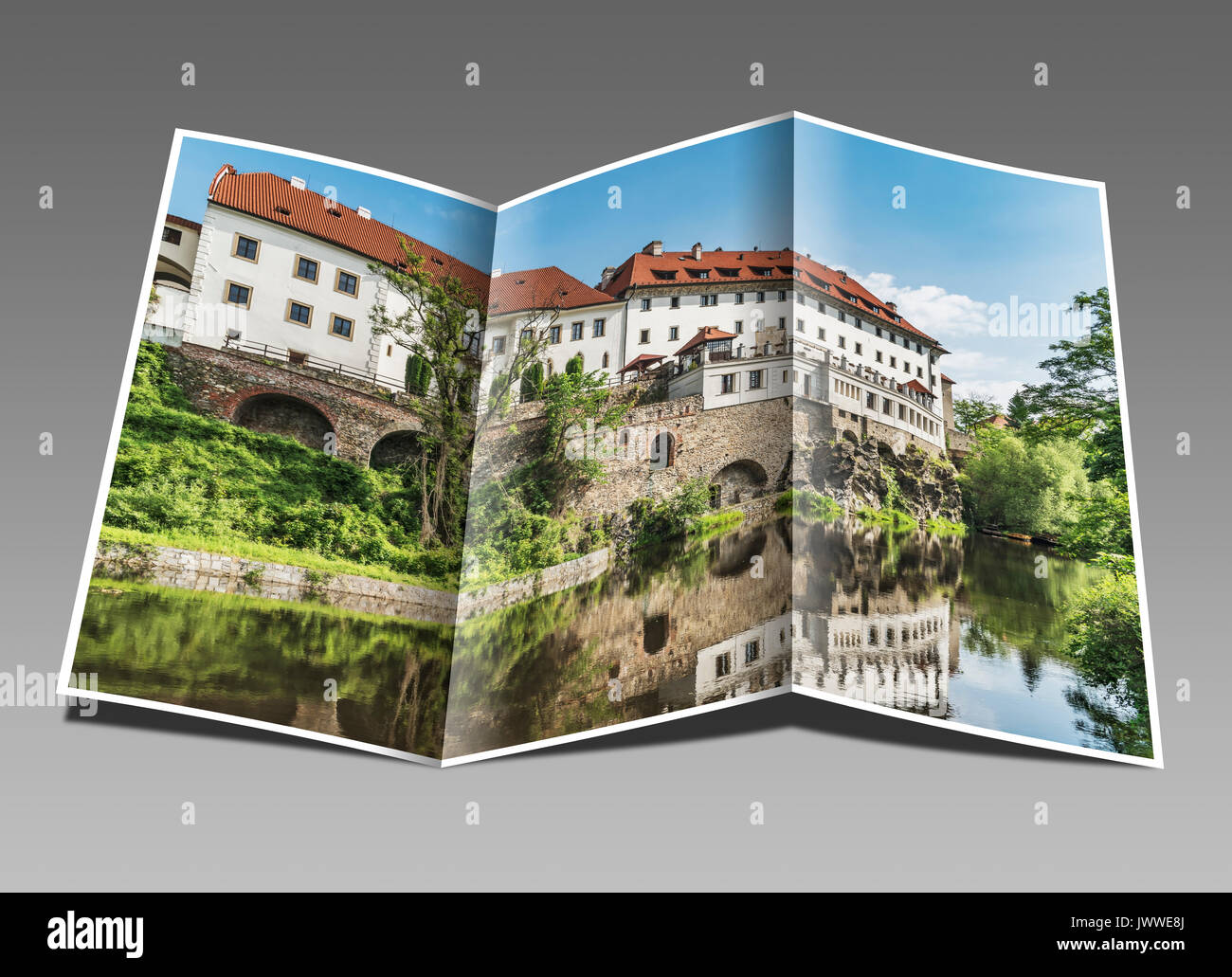 The building of the former Jesuit college is now the Hotel Ruze. On the left is the building of the Praelatur in Cesky Krumlov, Czech Republic, Europe Stock Photo