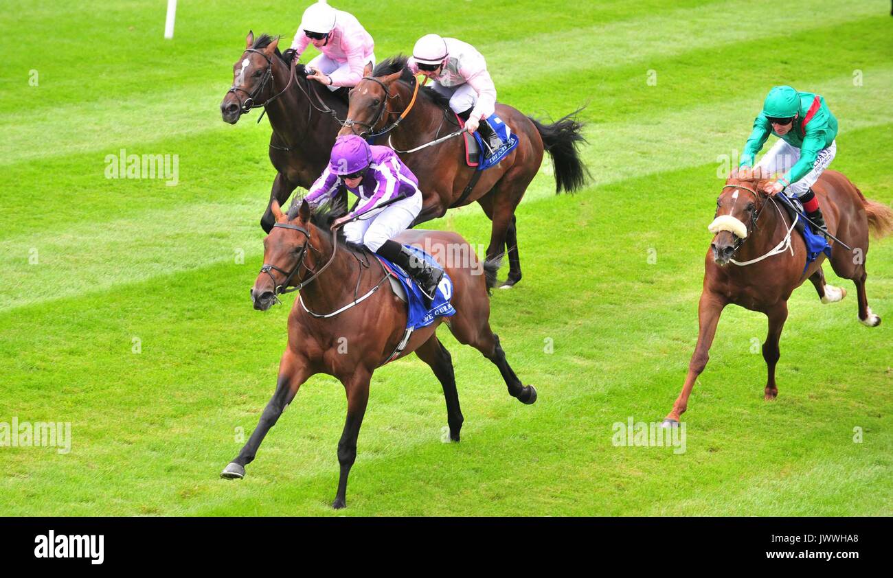 Mendelssohn ridden by Ryan Moore wins the Anglesey Lodge Equine Hospital Irish European Breeders Fund Maiden during Keeneland Phoenix Stakes day at the Curragh. Stock Photo