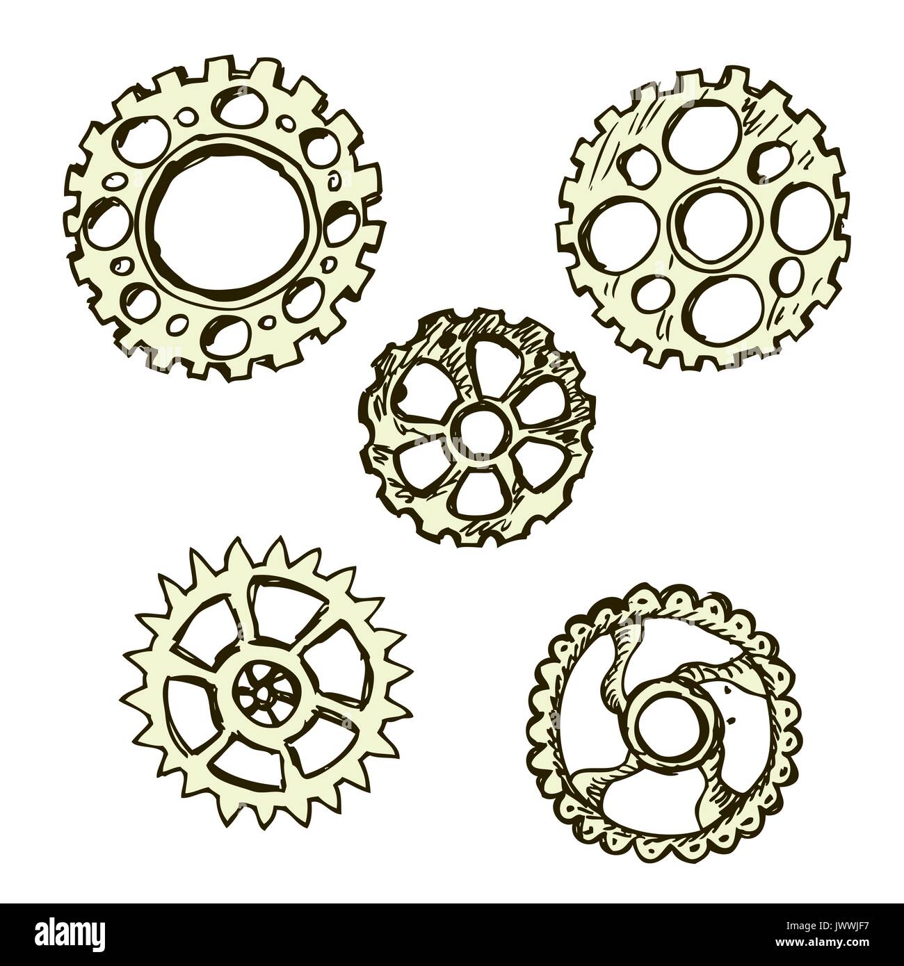 steel gears, steampunk, hand drawing, vector illustration Stock Vector