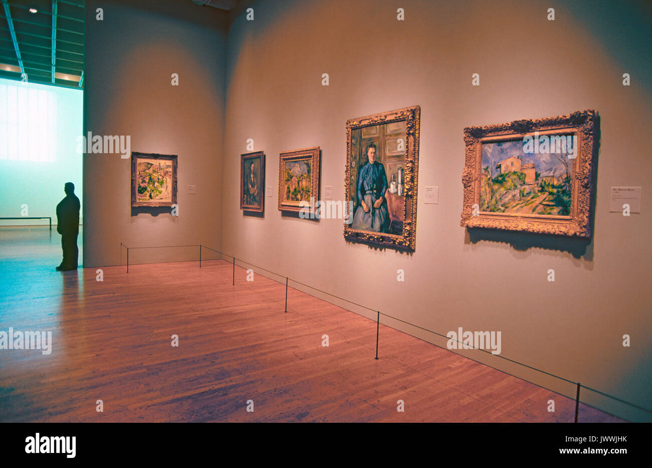 A security guard watches over a gallery of old master paintings in the Philadelphia Museum of Art, Pennsylvania Stock Photo