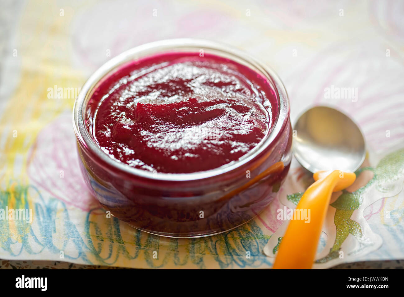 Homemade beetroot baby food in jar Stock Photo Alamy