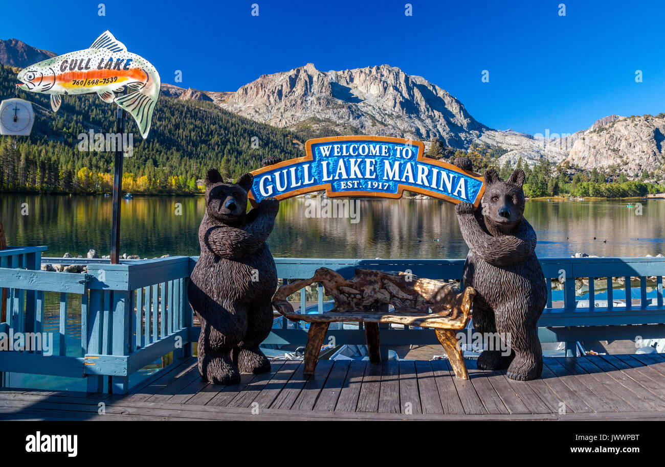 Sign at Gull Lake Marina in June Lake in the Eastern Sierra in Northern California Stock Photo