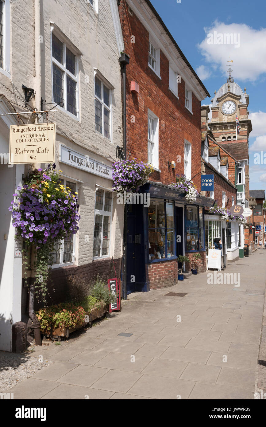 Hungerford Berkshire England UK The High Street shops and Town Hall