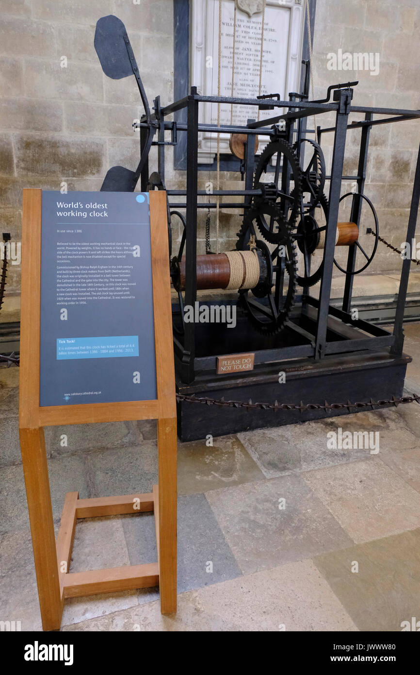 World's oldest working clock housed inside Salisbury Cathedral, Wiltshire,UK. Commissioned by