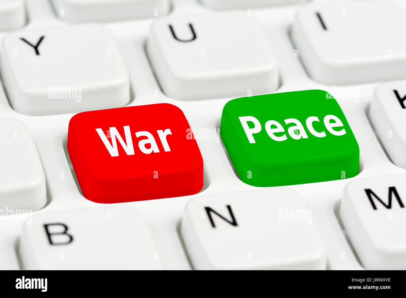 War and Peace buttons on a computer keyboard. Stock Photo