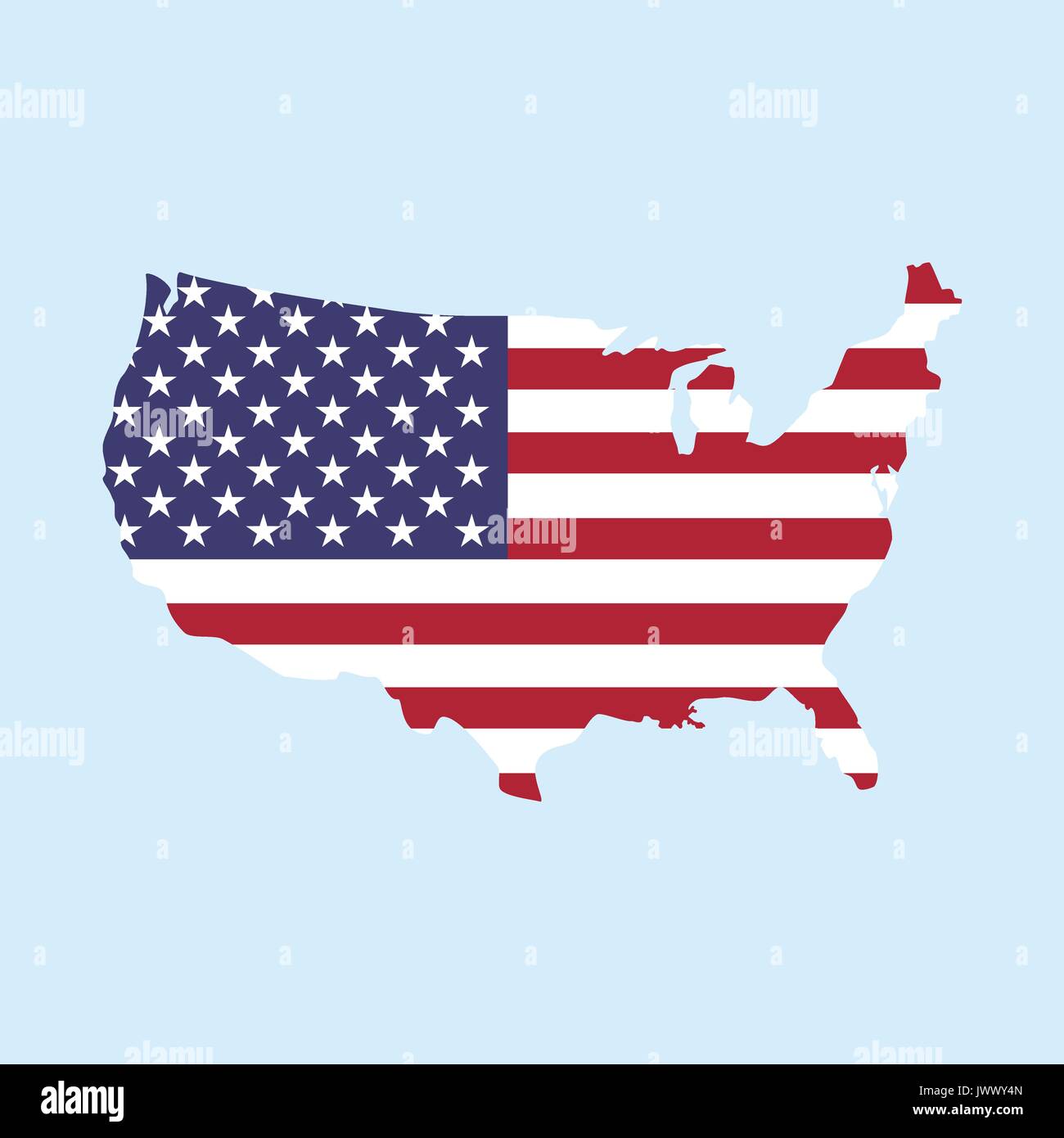 Vector illustration map of United States of America isolated on blue ...