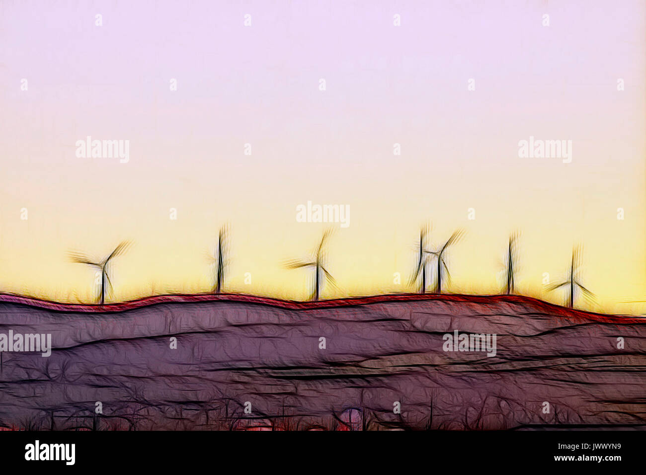 creative abstract pictorial  art  photograph of Glasgow Whitelee wind farm  the UK's largest onshore windfarm Stock Photo