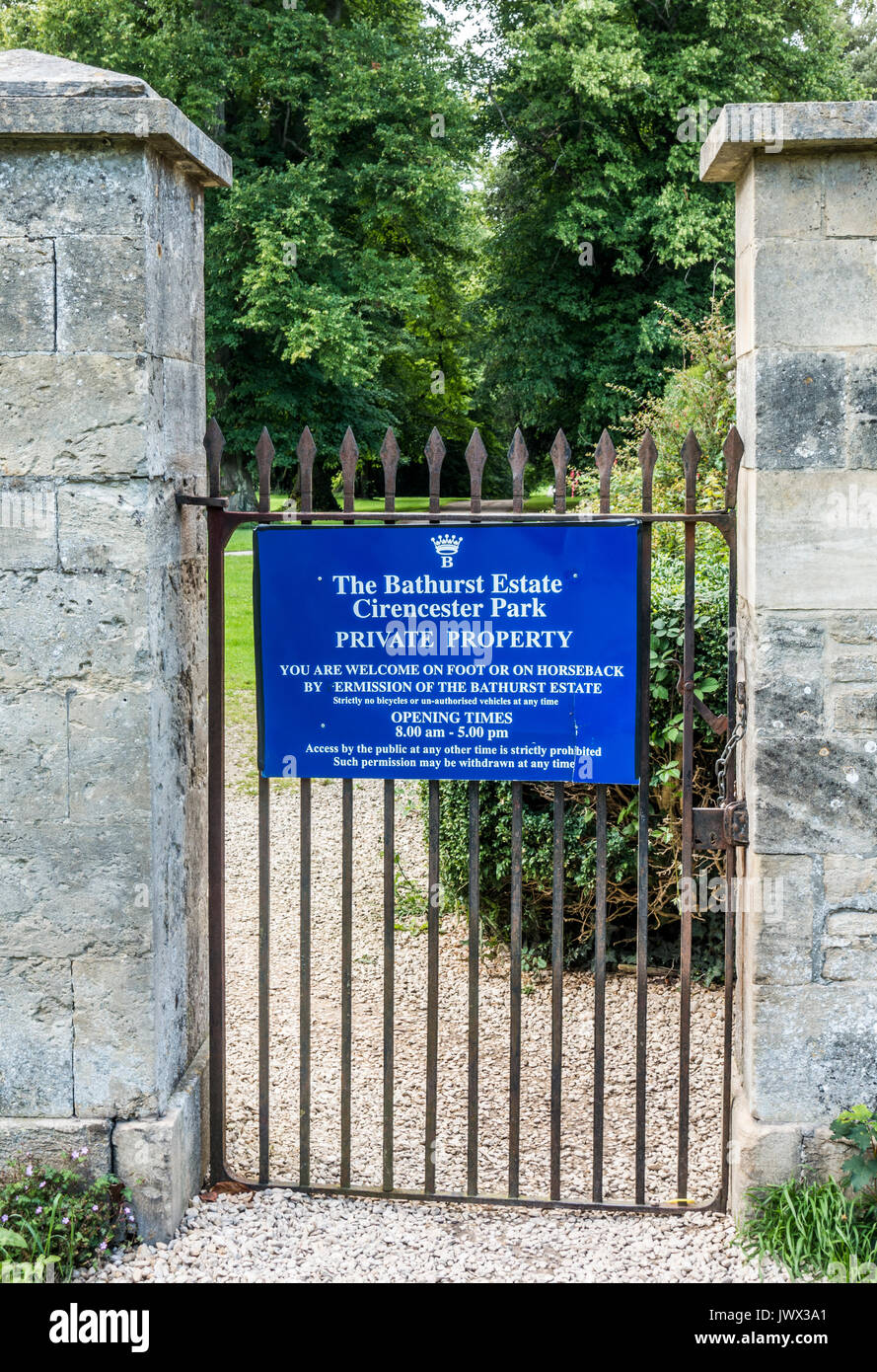 Bathurst Estate private property sign in the Cotswolds town of