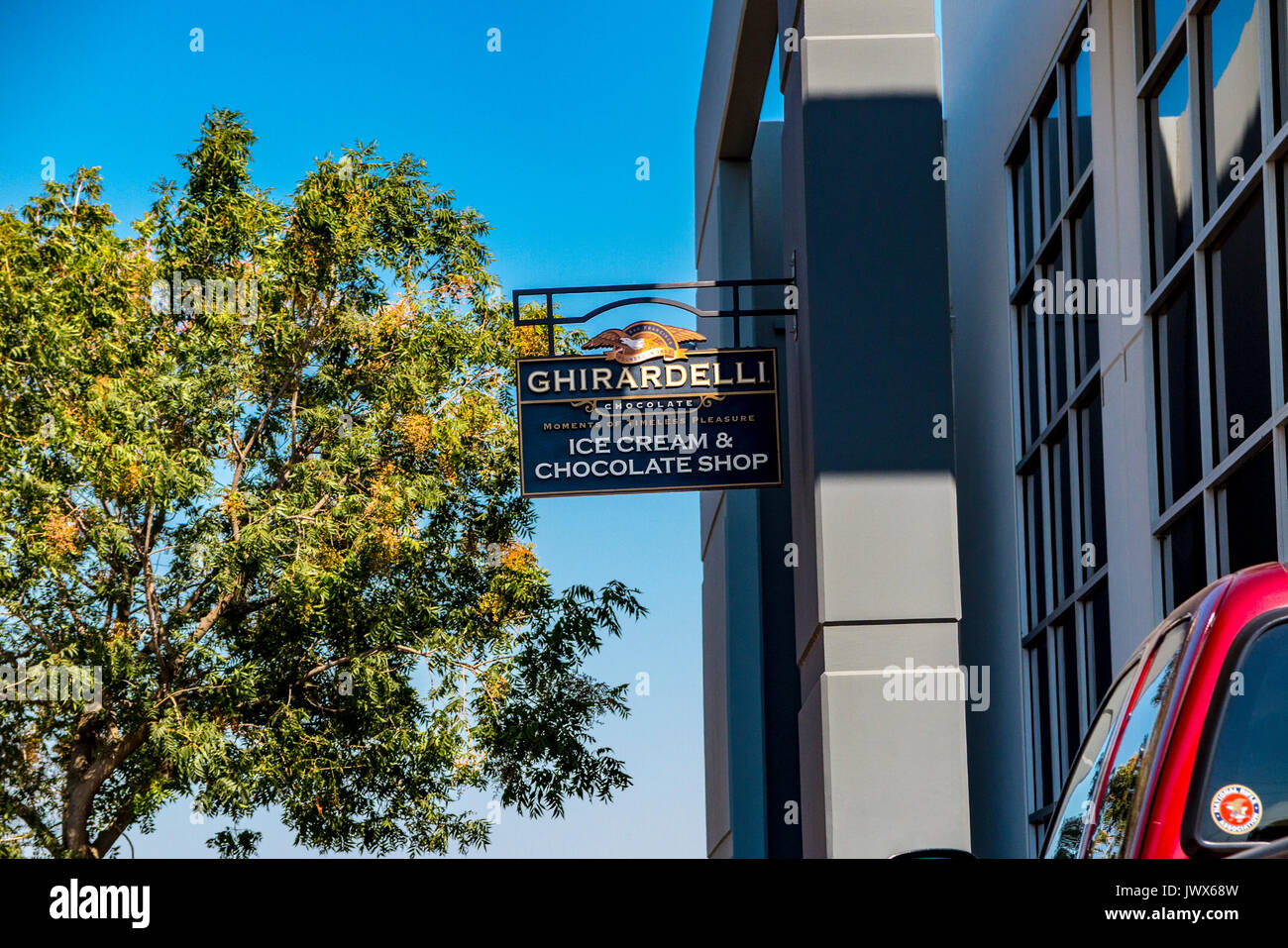 A Ghirardelli chocolate outlet store and ice cream parlor in an industrial area of Lathrop