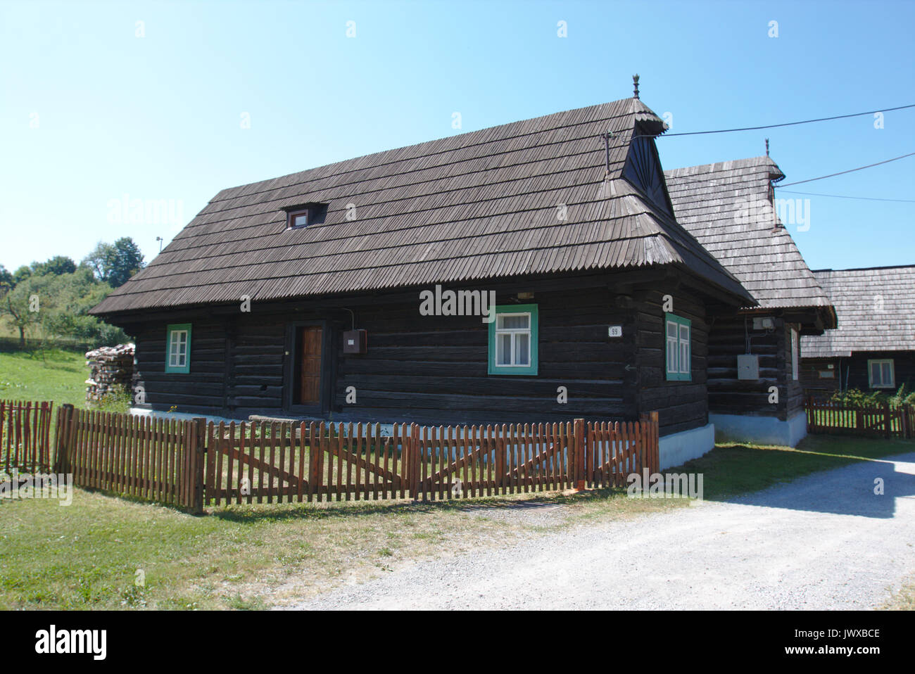 Log houses in Podbiel, Slovakia Stock Photo