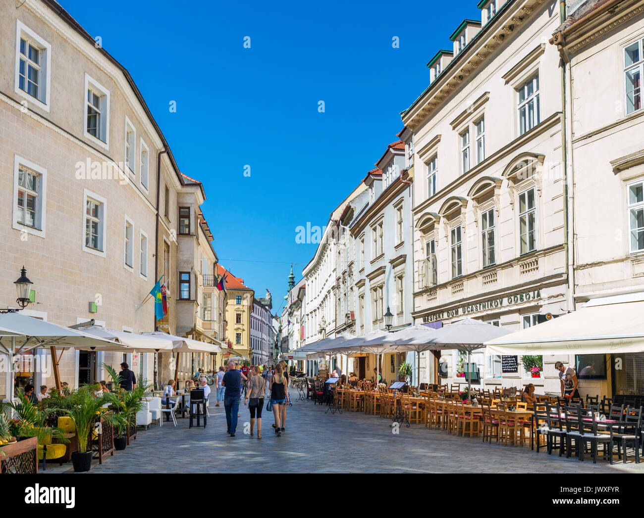 Bars and cafes on Venturska Street in the historic city centre, Bratislava, Slovakia Stock Photo