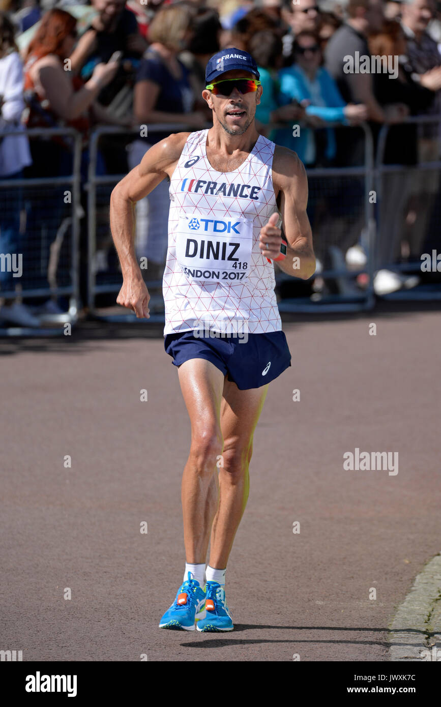 Yohann Diniz of France competing in the IAAF World Athletics Championships 50k walk in The Mall, London. Diniz won gold Stock Photo