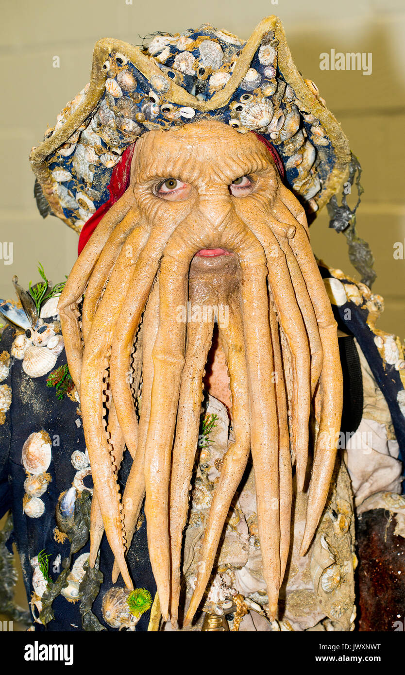 Man dressed as Davy Jones, from the Pirates of the Caribbean film series, at the London Film & Comic Con 2017 (Press pass/permission obtained). Stock Photo