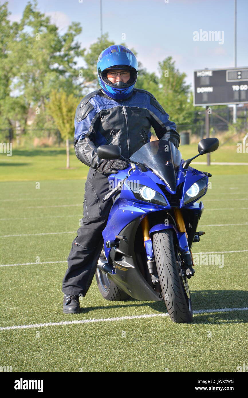 Rider On The Football Field Stock Photo Alamy