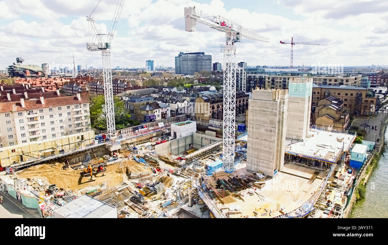 Aerial View Image Photo of A Construction Site Cranes around Built Environment Development Area in The City of London Stock Photo