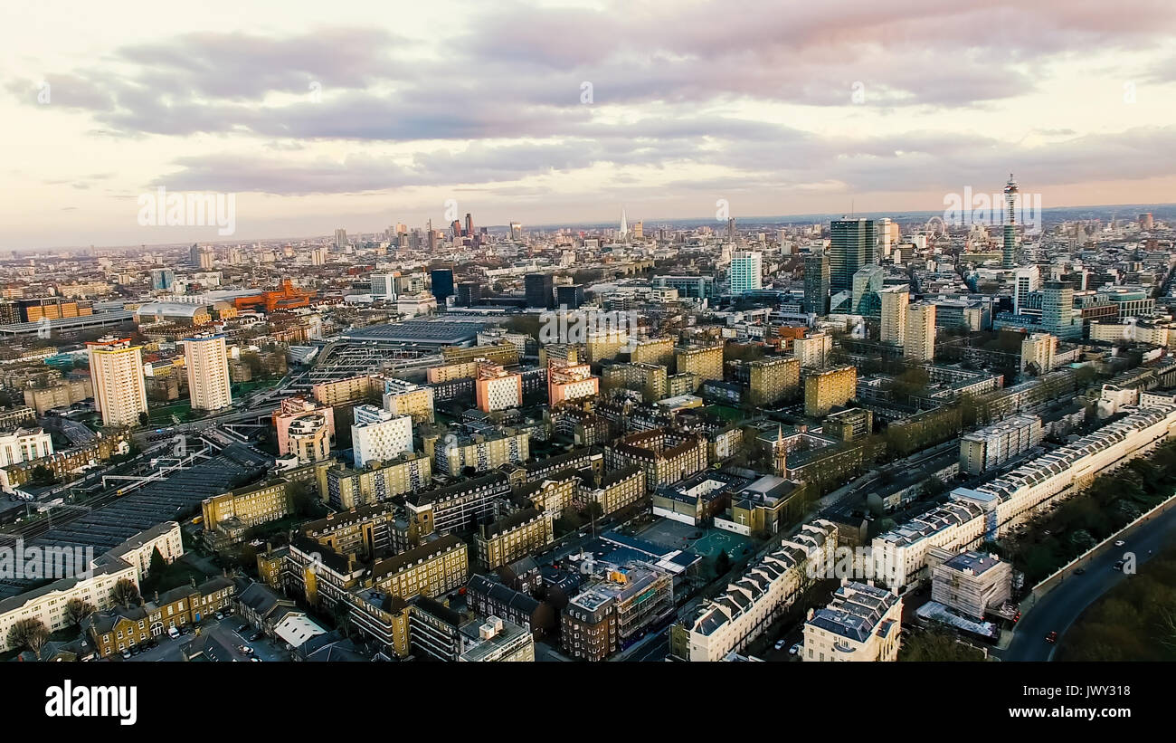 Aerial View Photo of London City Town Famous Landmarks and Residential Urban Area feat Apartments and Buildings Stock Photo