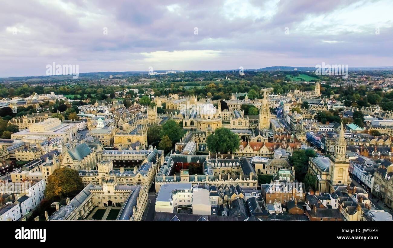 Aerial View Image of Iconic Oxford University Colleges and Historic Buildings in Oxford City, England UK Stock Photo