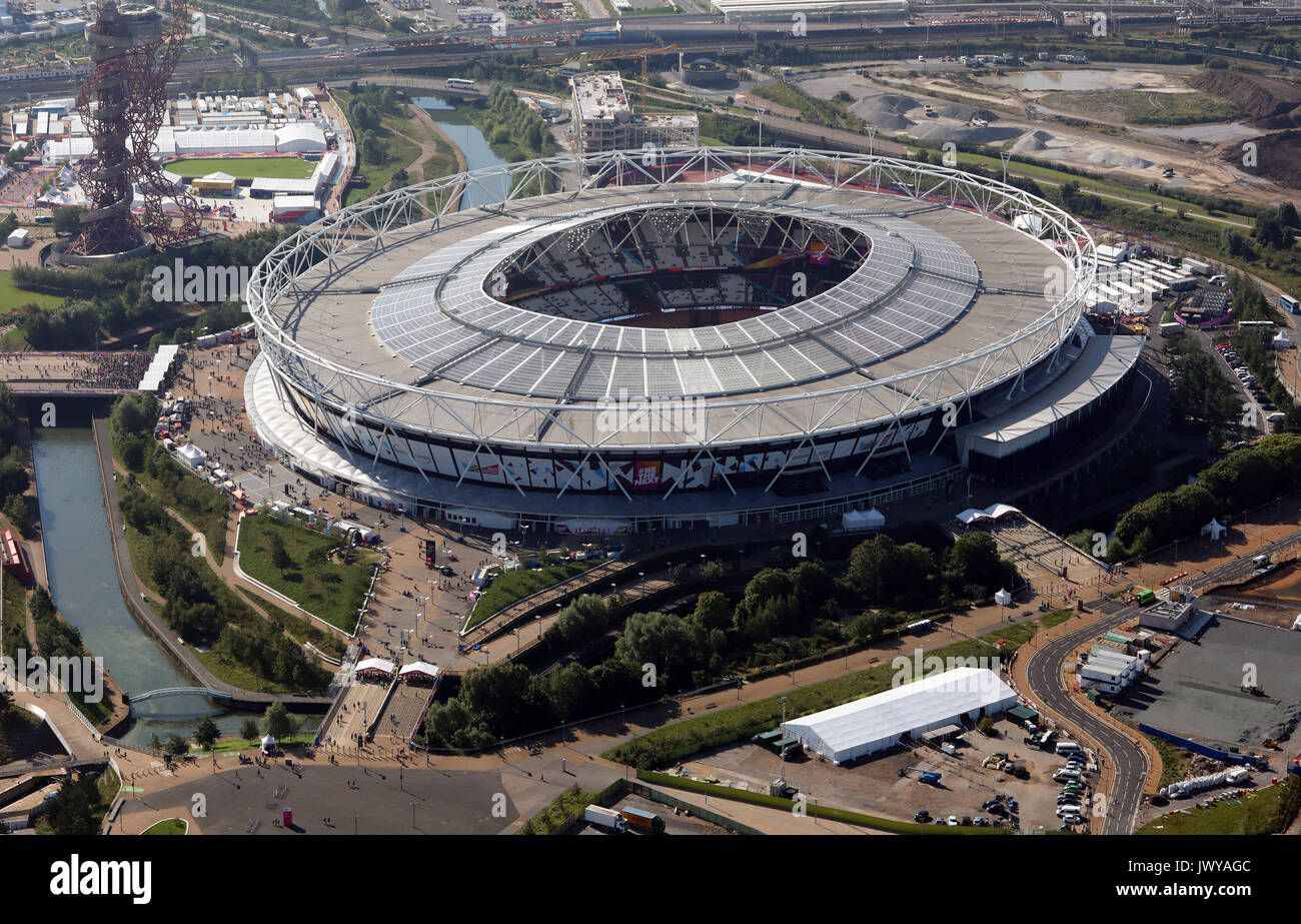aerial view of the London Stadium, Queen Elizabeth Park, London, UK Stock Photo
